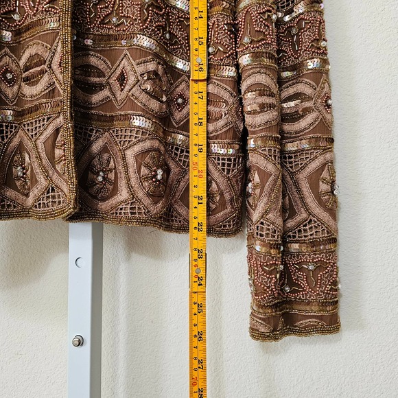 SCALA Vintage 100% Silk Beaded, Embroidered and Sequin Golden Brown Jacket Sz S - Picture 14 of 14